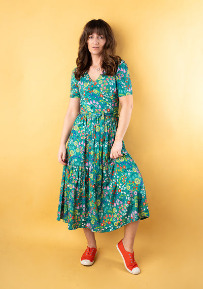 Thimbles Folk Floral Tiered Hem Viscose Midi Dress