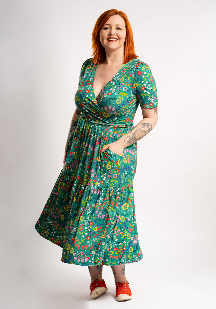 Thimbles Folk Floral Tiered Hem Viscose Midi Dress