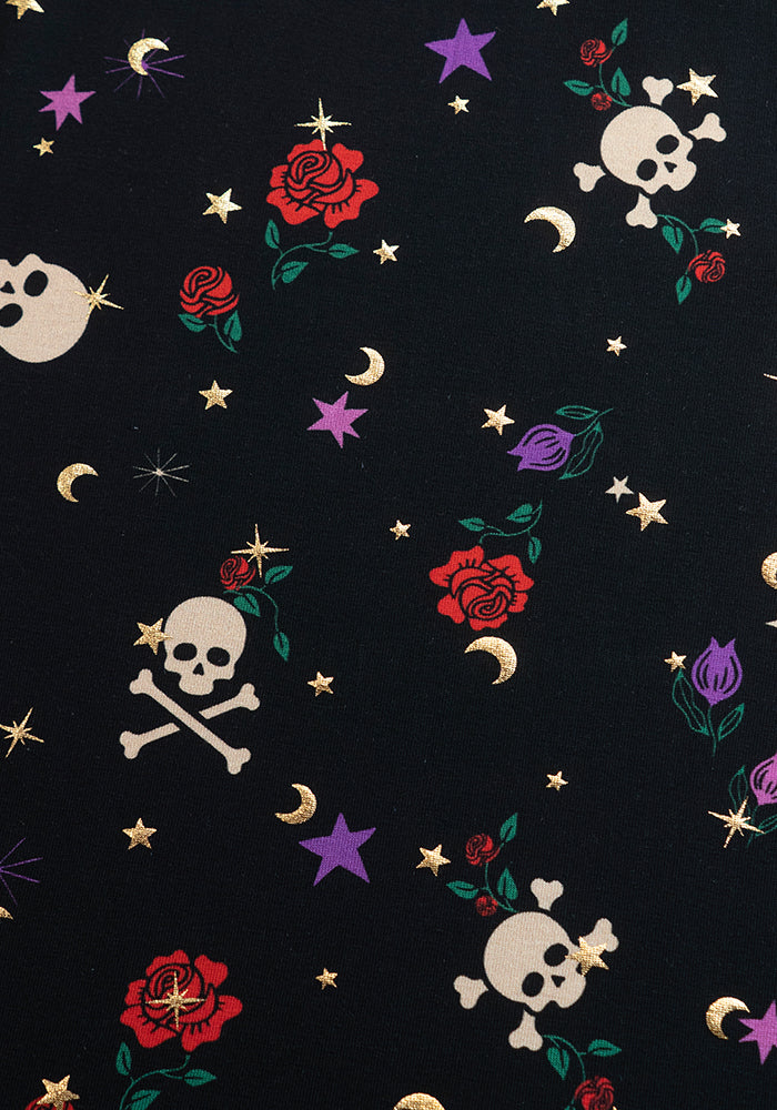 Thalassa Midnight Garden Skulls Print Foil Cotton Midaxi Dress