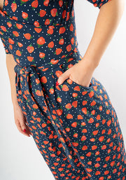 Thora Strawberry Print Cotton Culotte Leg Jumpsuit