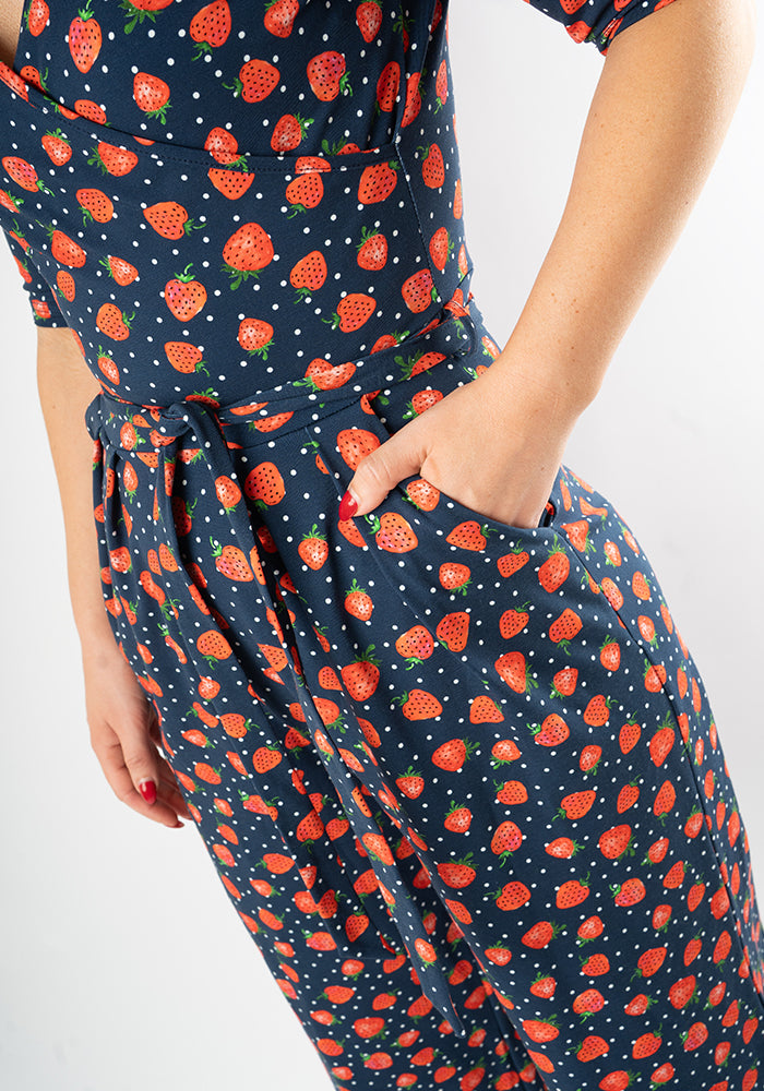 Thora Strawberry Print Cotton Culotte Leg Jumpsuit