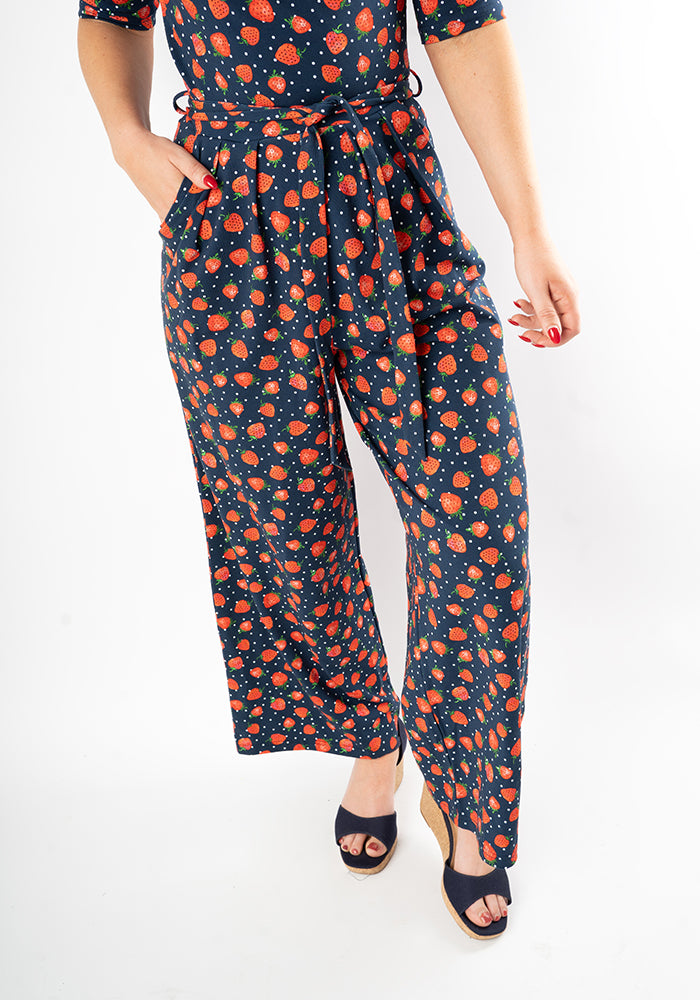 Seventh angle of Thora Strawberry Print Cotton Culotte Leg Jumpsuit