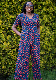 Thora Strawberry Print Cotton Culotte Leg Jumpsuit