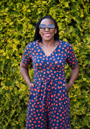 Thora Strawberry Print Cotton Culotte Leg Jumpsuit