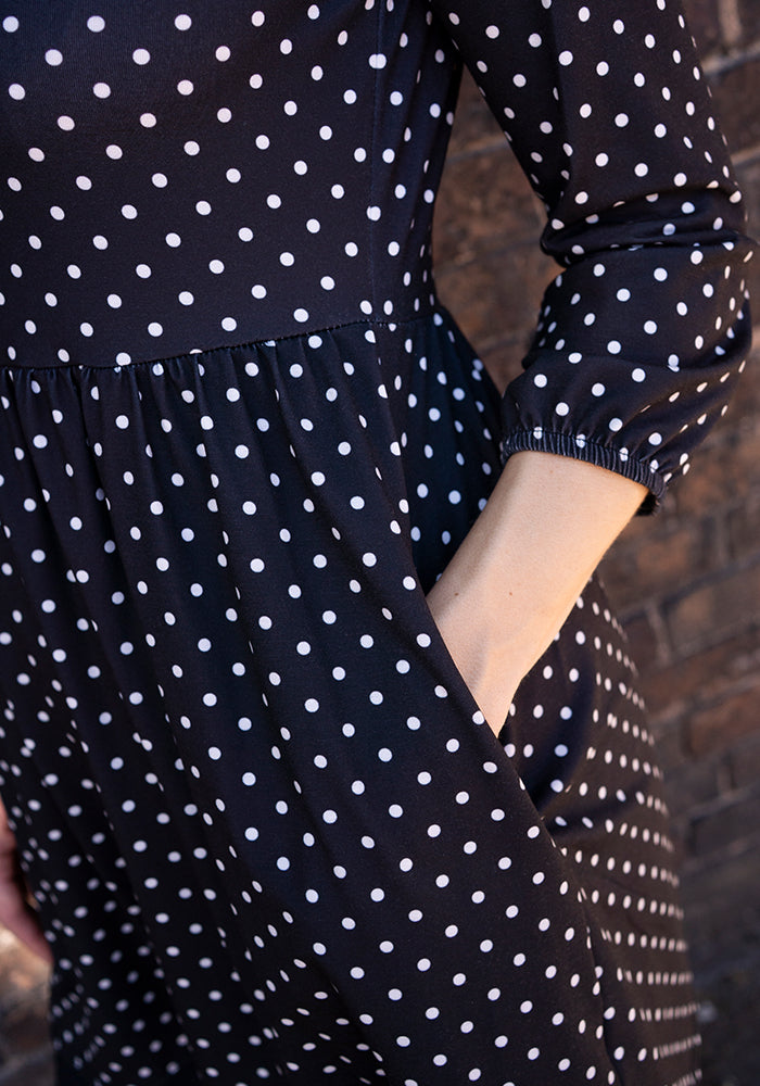 Tia Black &amp; Ecru Spot Print Empire Line Tunic