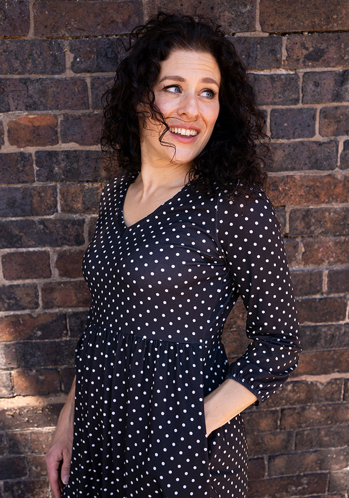 Tia Black &amp; Ecru Spot Print Empire Line Tunic
