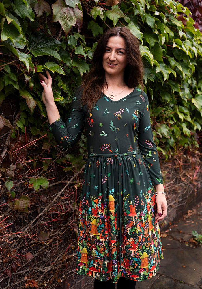 Fourth angle of Elide Woodland Tea Party Border Print Dress