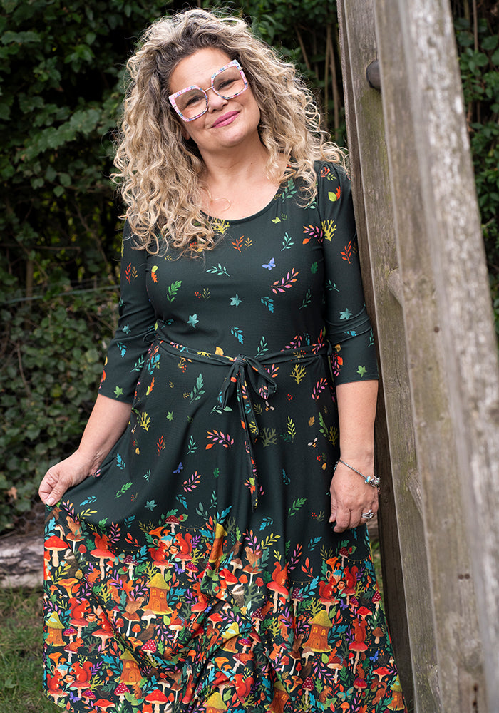Tillia Woodland Tea Party Border Print Midi Dress