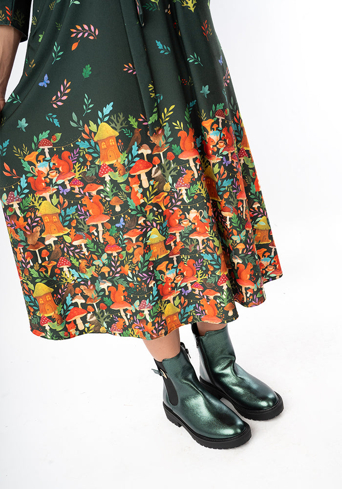 Tillia Woodland Tea Party Border Print Midi Dress