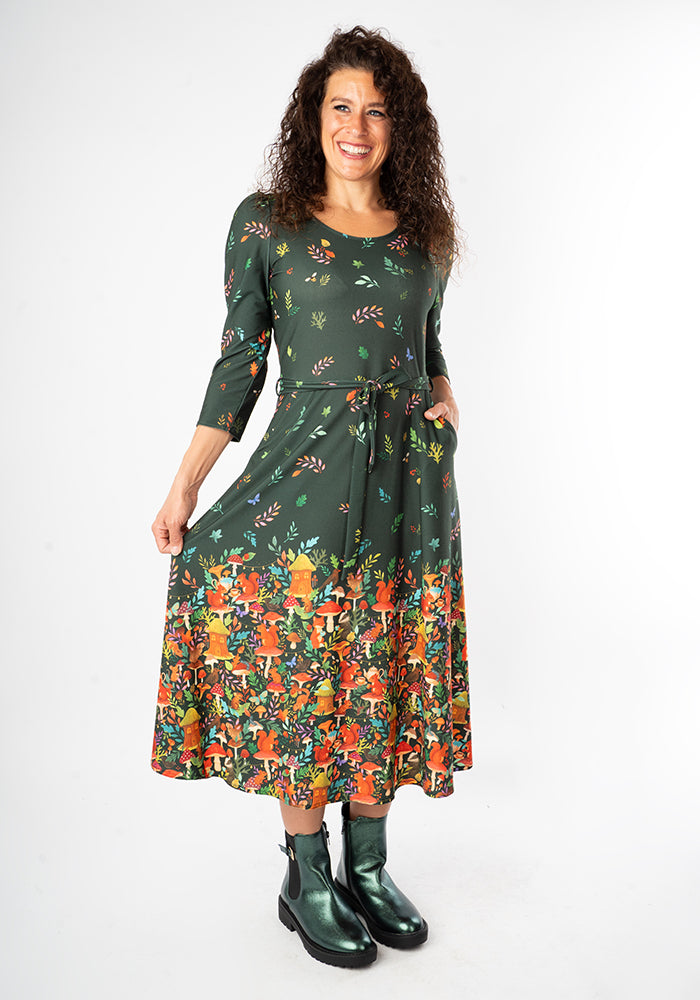 Tillia Woodland Tea Party Border Print Midi Dress