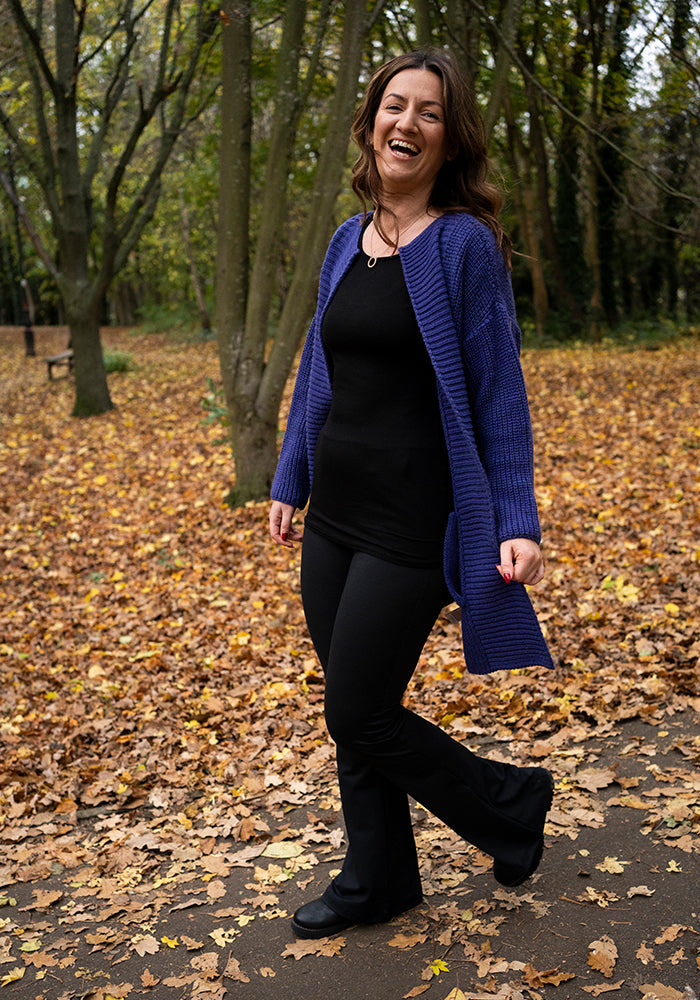 Seventh angle of Tina Black Full Leg Flare Leggings