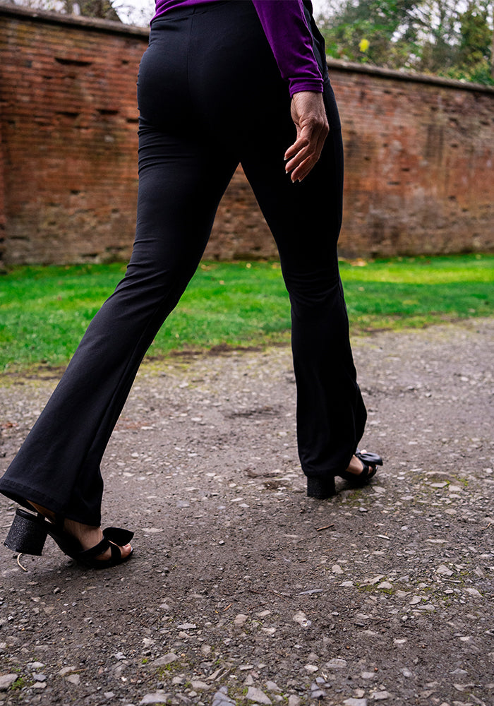 Third angle of Tina Black Full Leg Flare Leggings