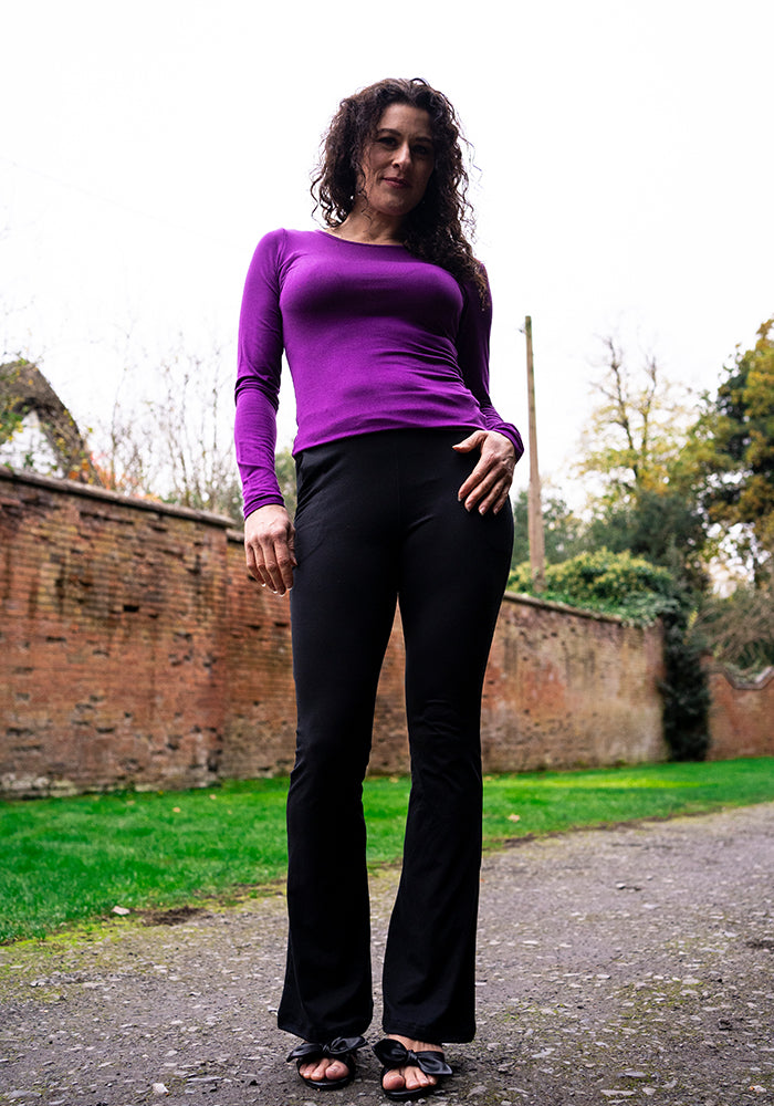 Second angle of Tina Black Full Leg Flare Leggings