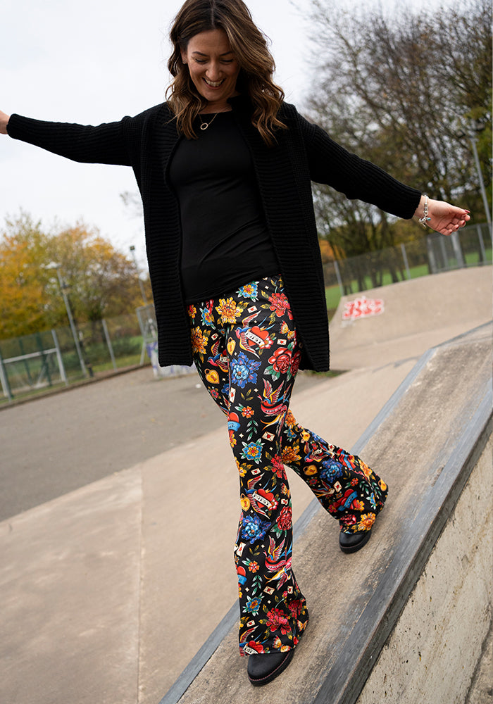 Tina Tattoo Print Full Leg Flare Leggings