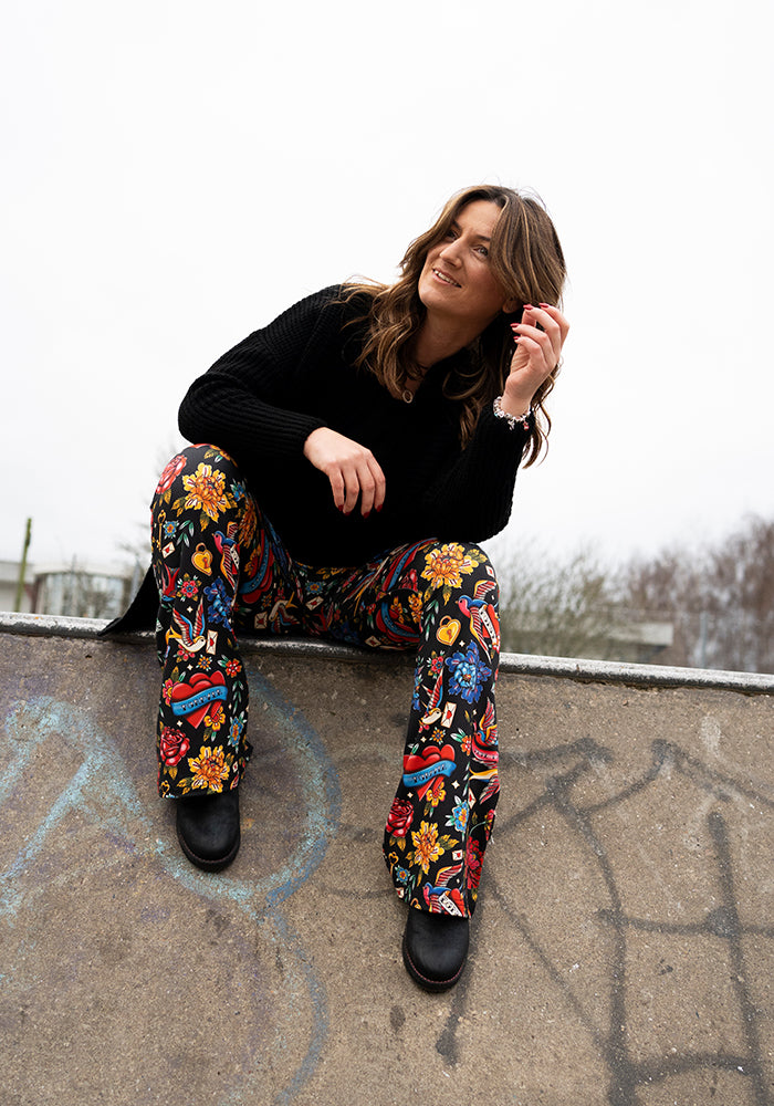 Tina Tattoo Print Full Leg Flare Leggings