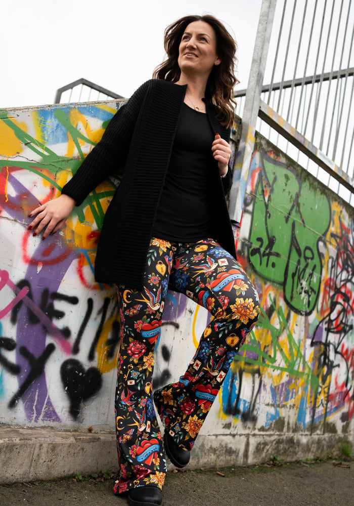 Tina Tattoo Print Full Leg Flare Leggings