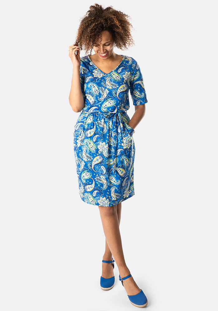 Tinsley Blue Paisley Print Blouson Dress