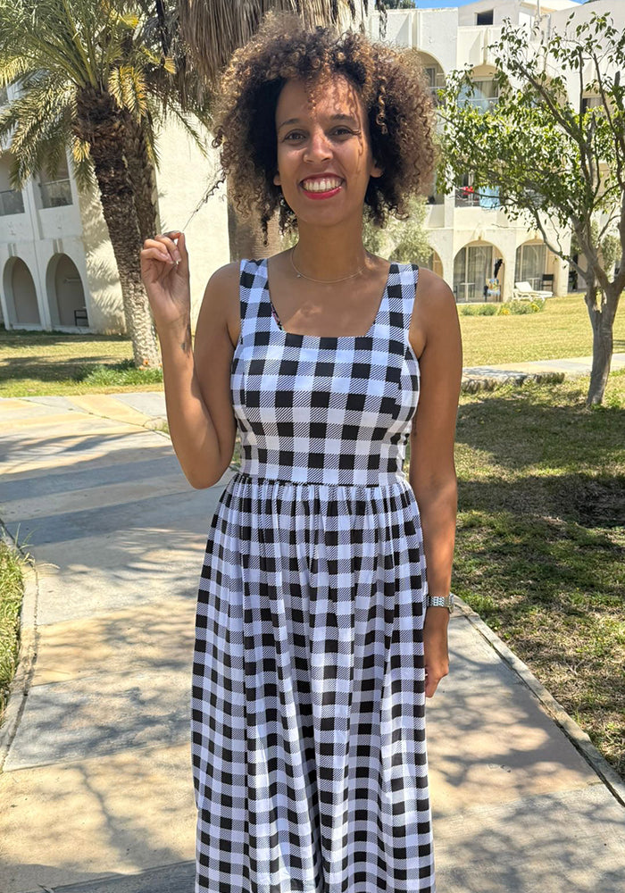 Fourth angle of Betsie Large Mono Gingham Print Cotton Midaxi Dress