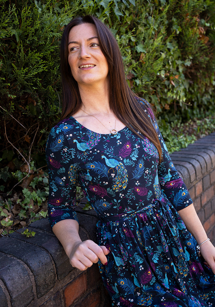 Seventh angle of Tori Peacock Print Viscose Midaxi Dress