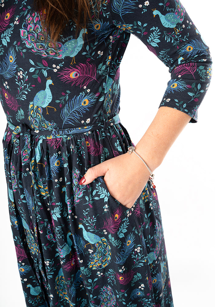Fourth angle of Tori Peacock Print Viscose Midaxi Dress