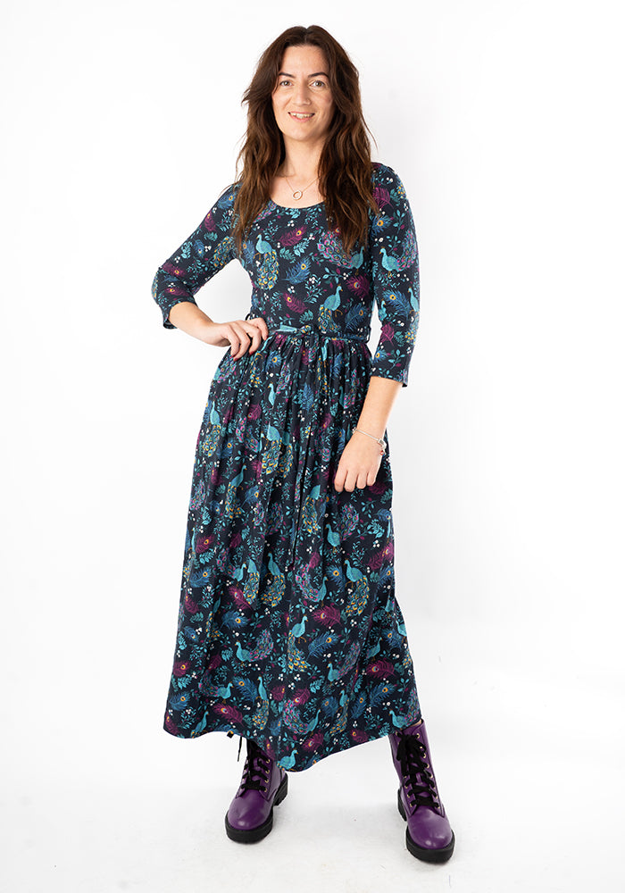 Third angle of Tori Peacock Print Viscose Midaxi Dress