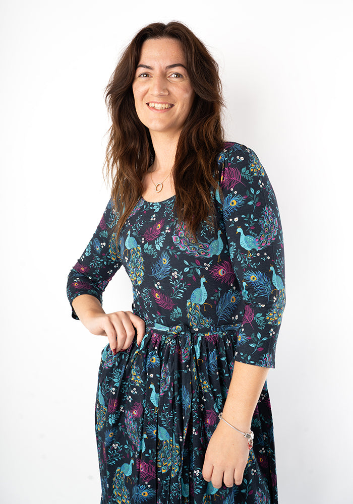 Sixth angle of Tori Peacock Print Viscose Midaxi Dress