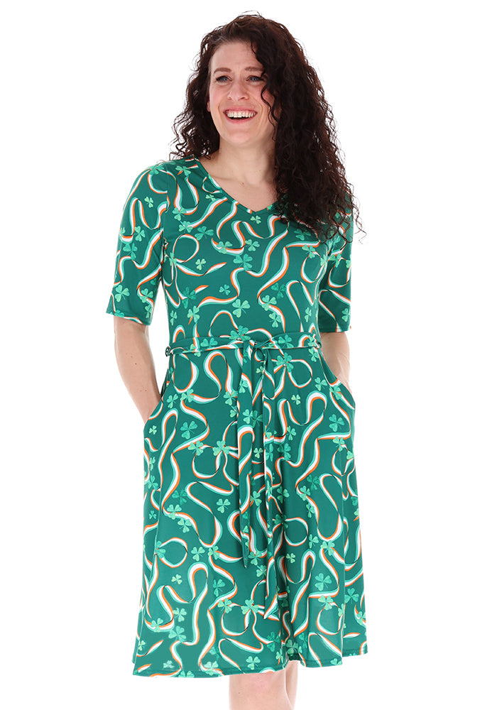 Front view of Tricolour Ireland Print Flat Waist Jersey Dress