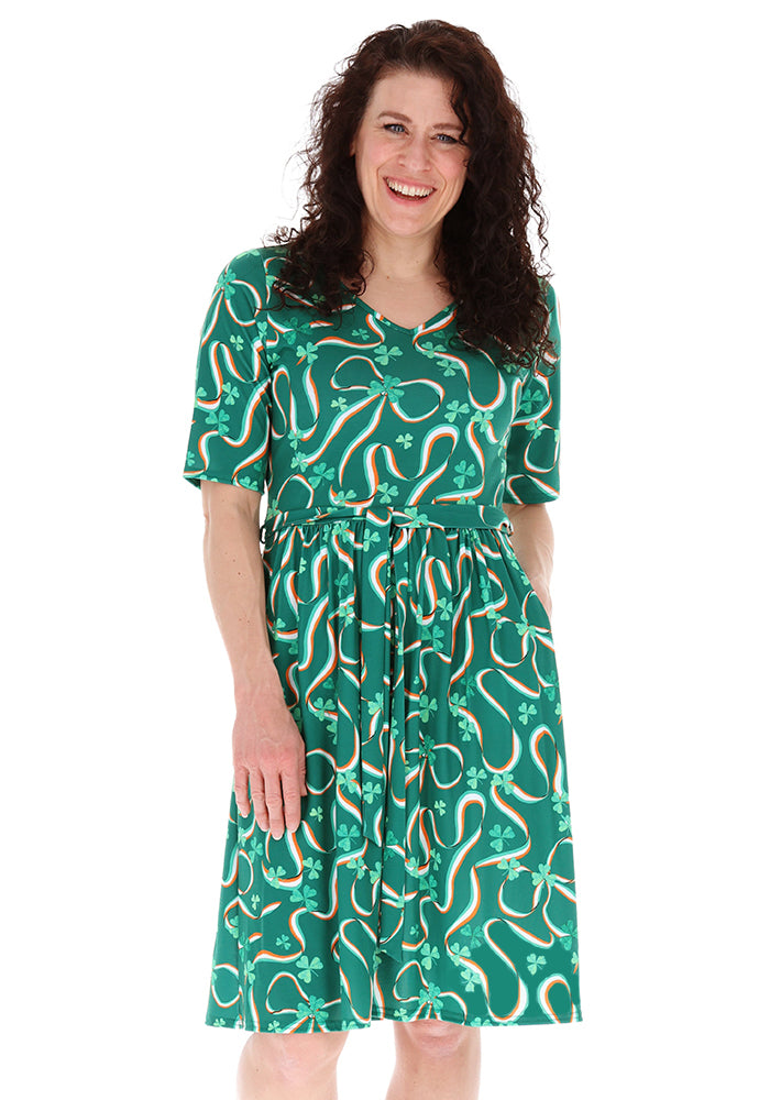 Fourth angle of Tricolour Ireland Print Gathered Waist Jersey Dress