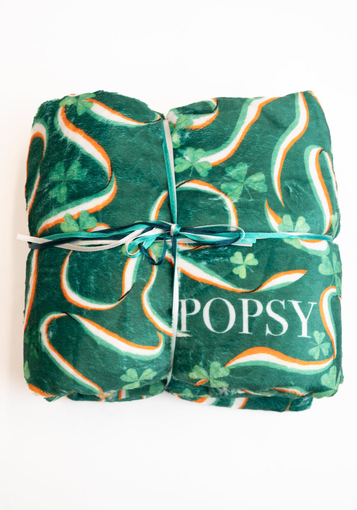 Front view of Tricolour Ireland Print Plush Throw Blanket (Pop-Under)