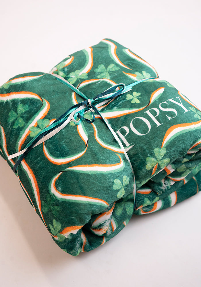 Fourth angle of Tricolour Ireland Print Plush Throw Blanket (Pop-Under)