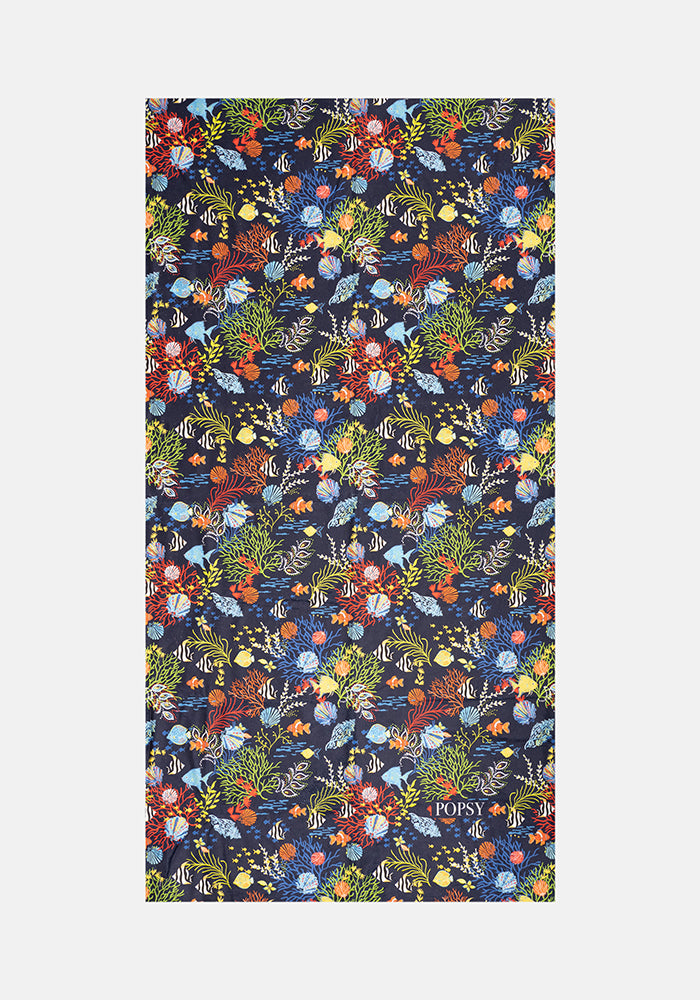 Front view of Tropical Coral Print Large Towel