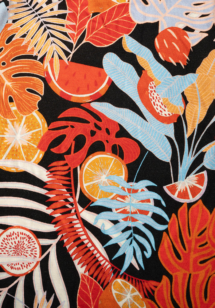 Second angle of Roseanna Tropical Fruit Print Tiered Hem Viscose Midaxi Dress