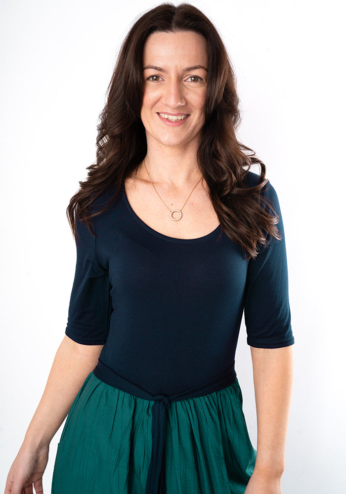 Sixth angle of Trudi Navy &amp; Teal Colour Block Midi Dress