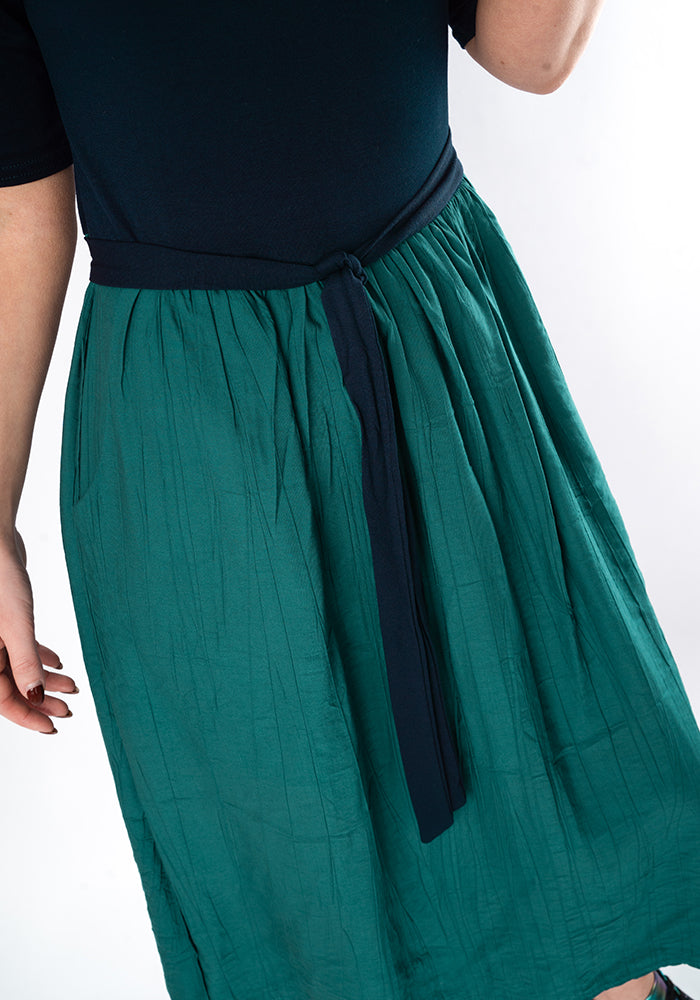 Fourth angle of Trudi Navy &amp; Teal Colour Block Midi Dress