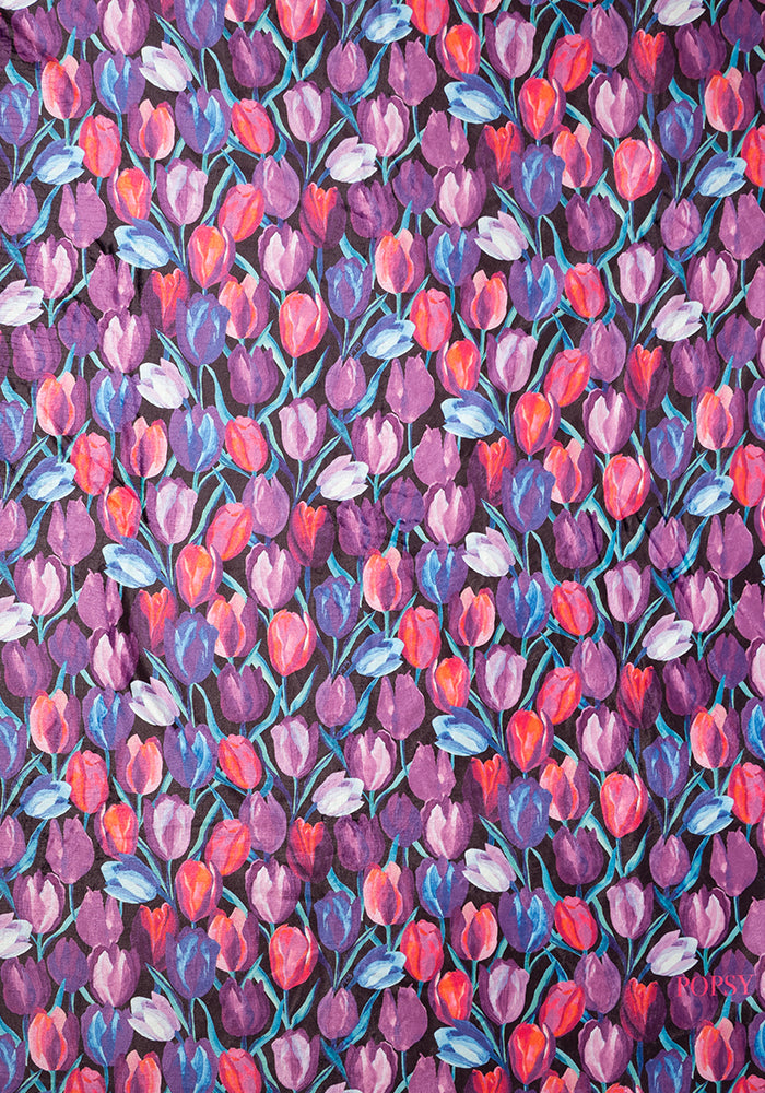 Fifth angle of Pop-under Hand Painted Tulips Print Plush Blanket