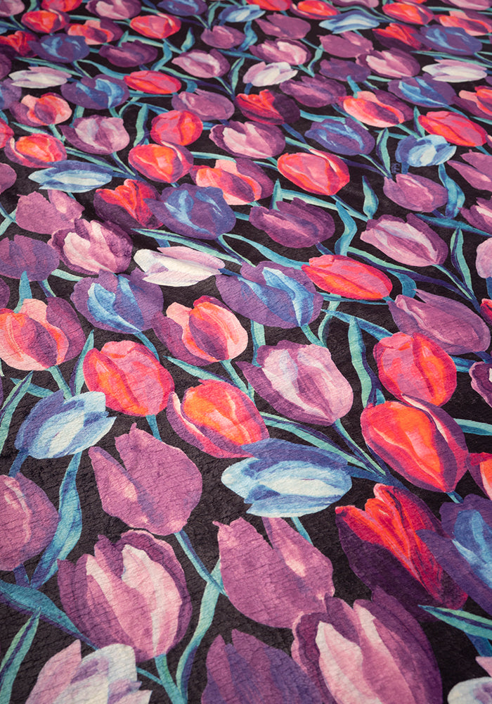 Sixth angle of Pop-under Hand Painted Tulips Print Plush Blanket
