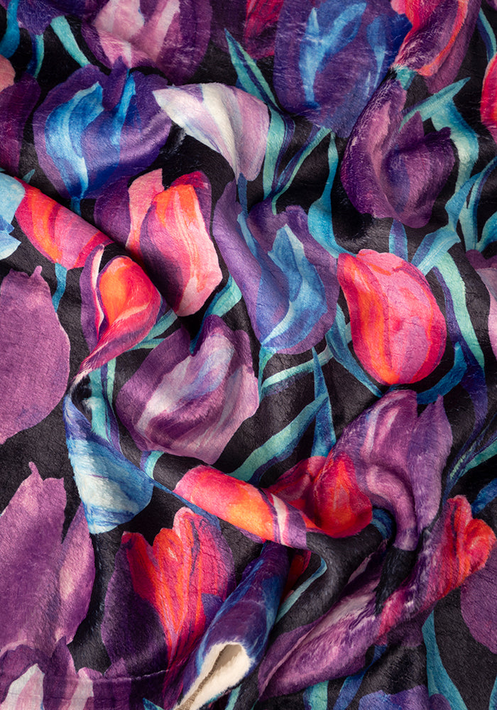 Fourth angle of Pop-under Hand Painted Tulips Print Plush Blanket