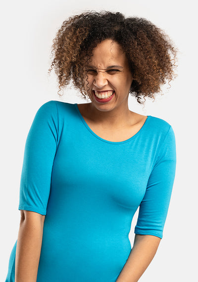 Turquoise 1/2 Sleeve Round Neck Top