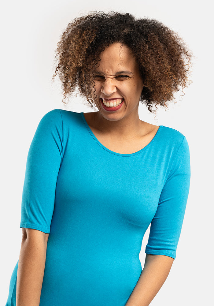 Turquoise 1/2 Sleeve Round Neck Top