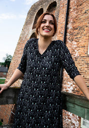 Tux Cat Face Print Trapeze Dress