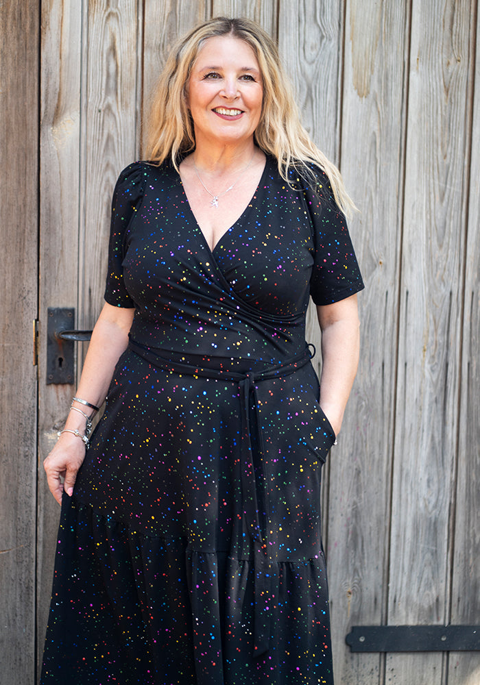 Twila Rainbow Foil Print Cotton Midaxi Dress