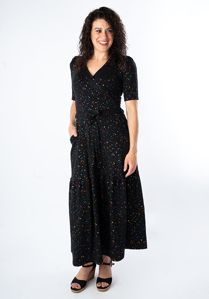 Twila Rainbow Foil Print Cotton Midaxi Dress