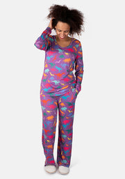 Tyrannosaurus Purple Dinosaur Print Pyjama Set
