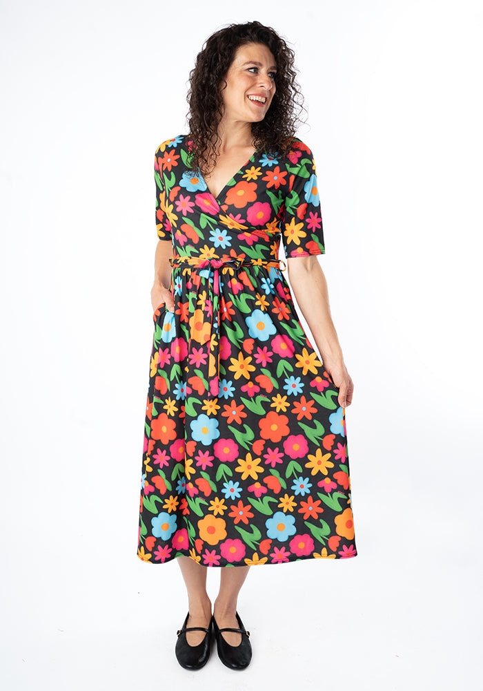 Third angle of Ulani Bold Bright Print Midi Dress