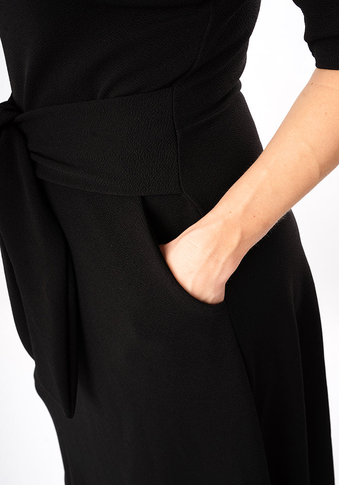 Second angle of Uma Black Textured Crepe Midi Dress