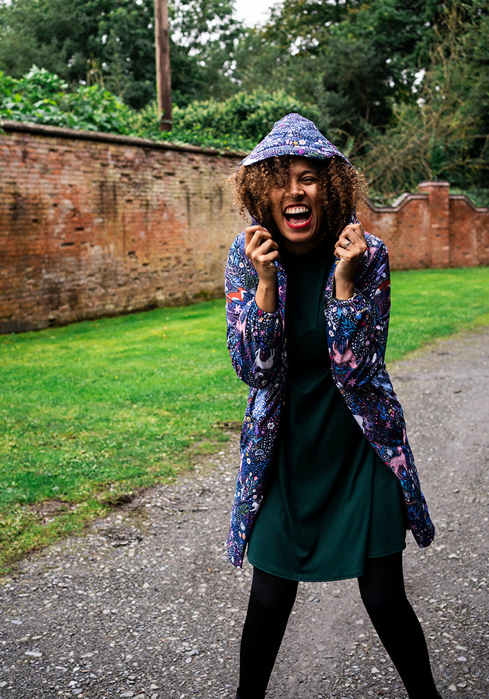Front view of Magical Woodland Print Popsy Coat