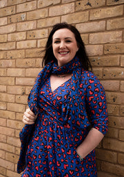 Valentino Blue Animal Heart Print Midi Dress