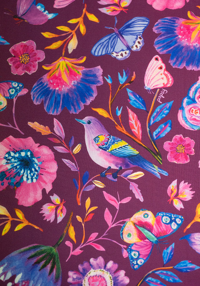 Second angle of Vale Painted Bird Print Midi Dress