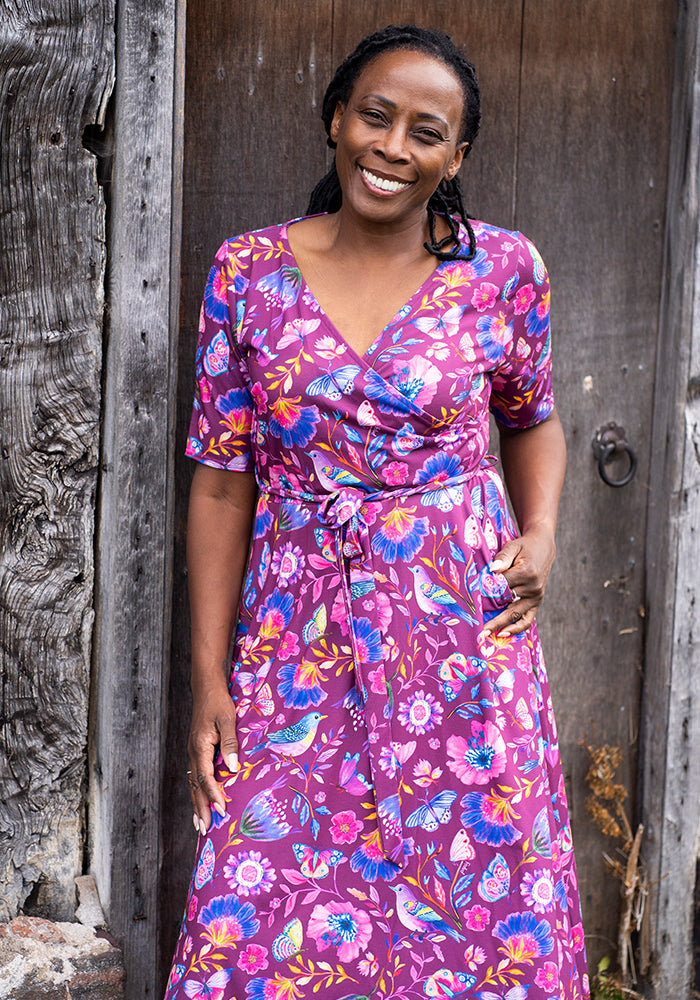 Ninth angle of Vale Painted Bird Print Midi Dress