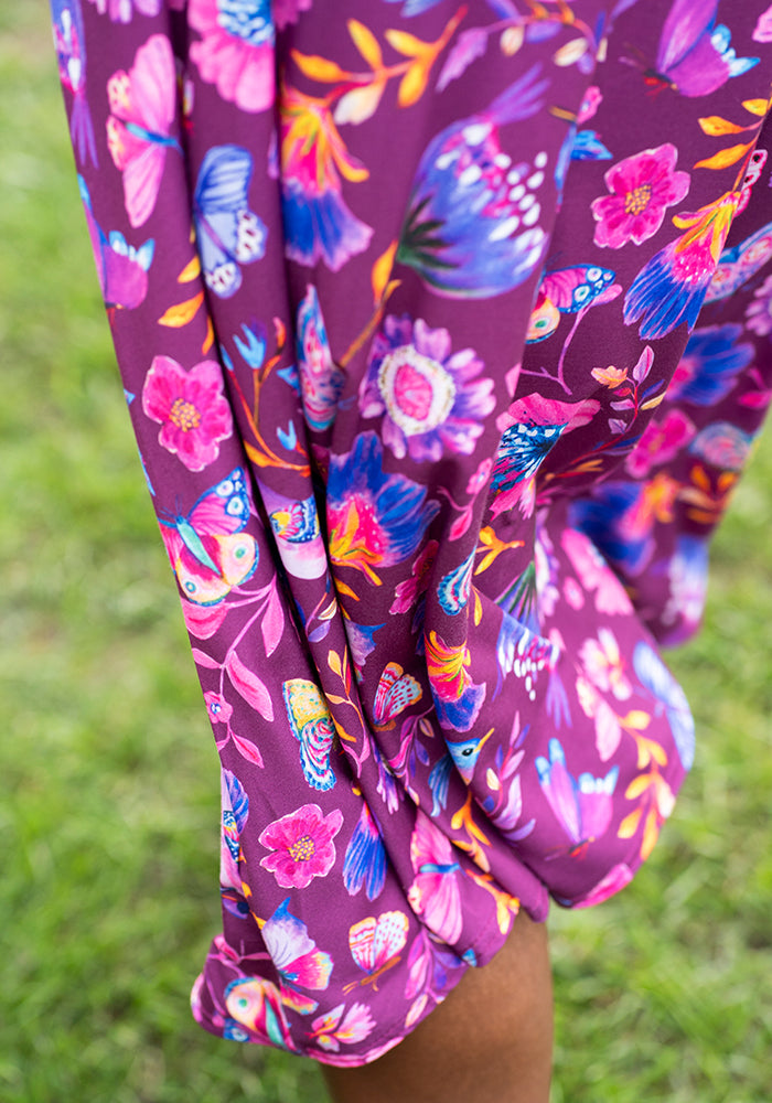 Fourth angle of Vale Painted Bird Print Midi Dress